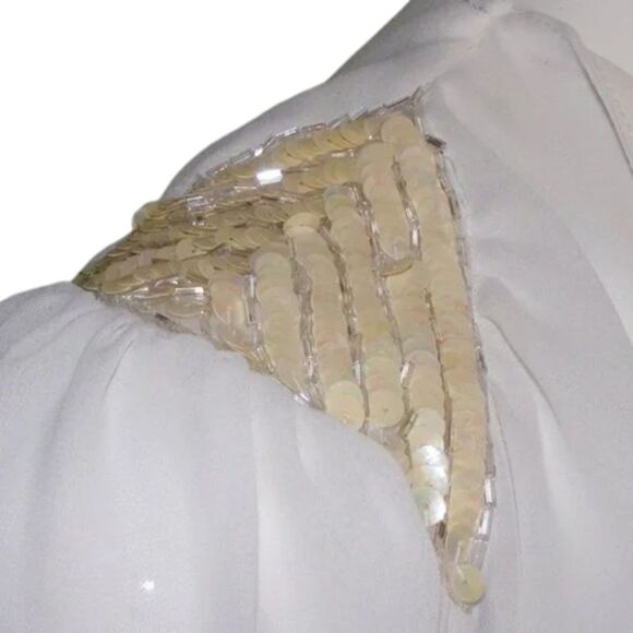 Vintage Contempo Casual Blouse, M, Off-white, Sequin statement Shoulders, LS - Picture 4 of 12